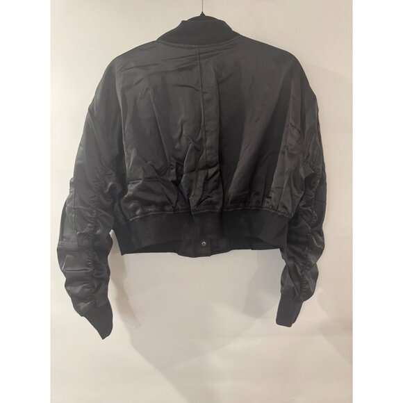 Choosy Womens Black Satin Bomber Jacket Size 20 With Button Details & Red Lining - Picture 2 of 5